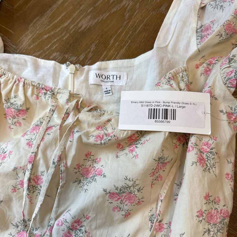 Worth Collective Bump friendly Emery Midi dress in pink and beige - Picture 4 of 10